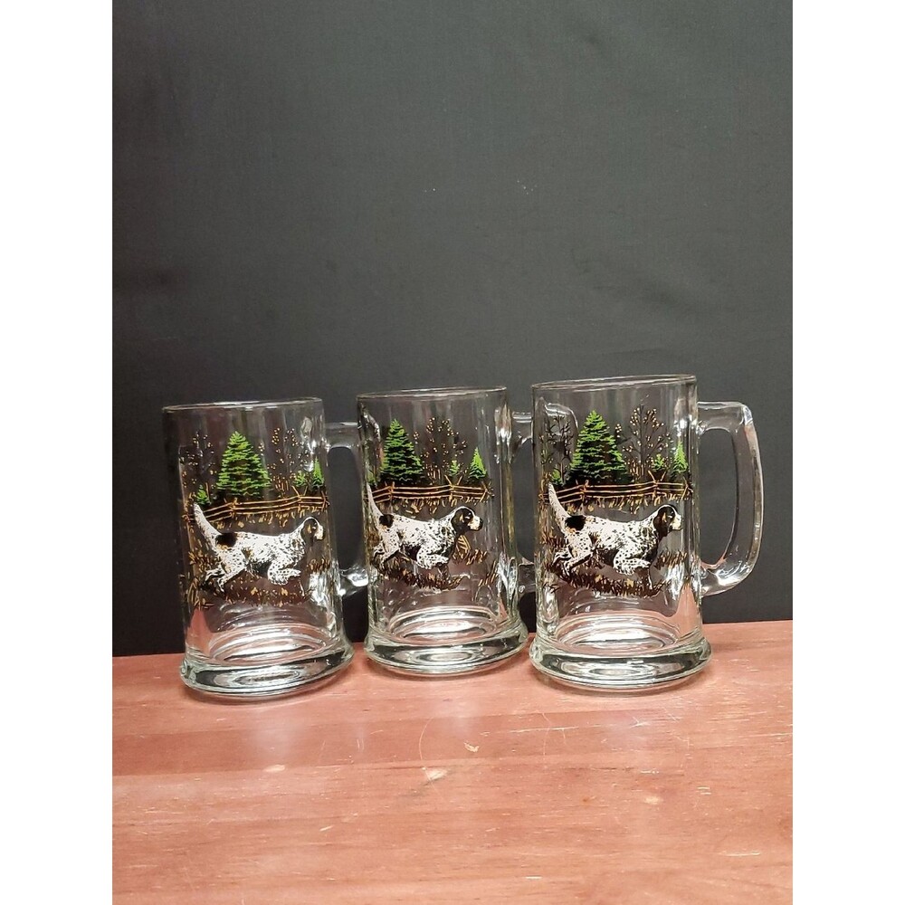 Vintage Schmidt Hunting Theme Pointer Dog Beer Mug Set of 3